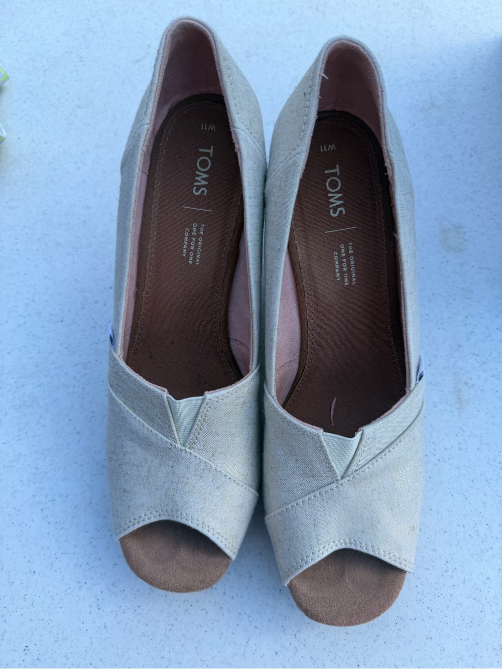Toms Women's Natural Canvas Peep-Toe Slip-Ons